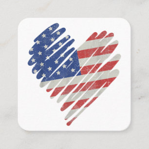 American Flag Heart Red White Blue Cute 4th of Jul Square Business Card
