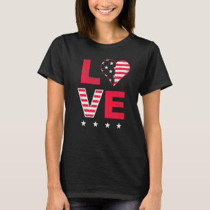 American Flag Heart Red White Blue Cute 4th Of Jul T-Shirt
