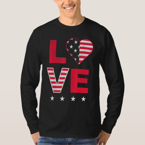 American Flag Heart Red White Blue Cute 4th Of Jul T_Shirt