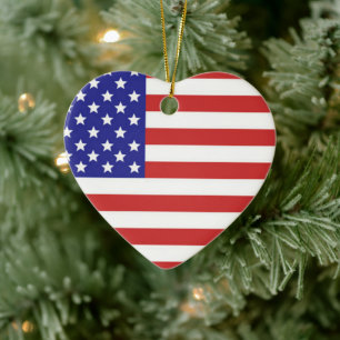 American Flag Heart Shaped Ceramic Ornament