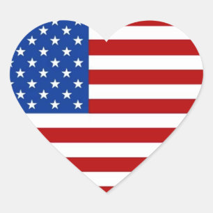 AMERICAN FLAG HEART-SHAPED STICKERS red white blue