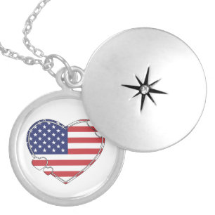American Flag Heart Silver Plated Necklace
