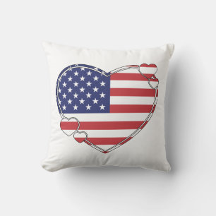 American Flag Heart Throw Pillow
