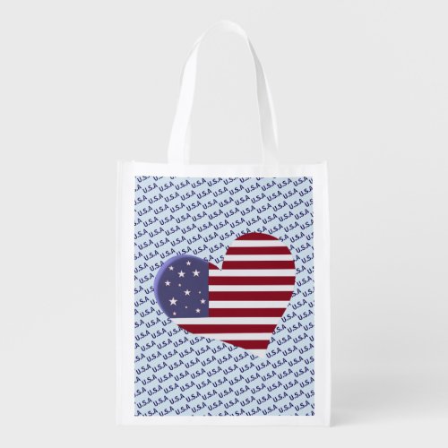 American Flag Heart USA Grocery Bag
