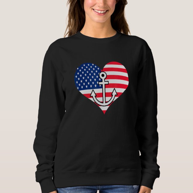 American Flag Heart With Anchor Lakelife Lake Life Sweatshirt (Front)