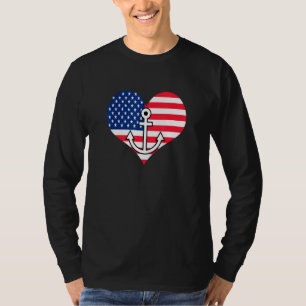 American Flag Heart With Anchor Lakelife Lake Life T-Shirt