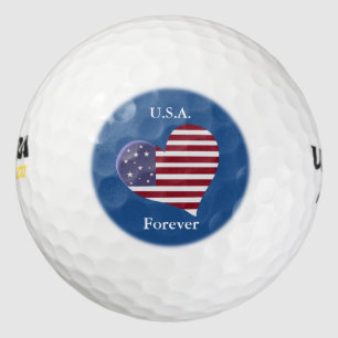 American Flag Heart with Customizable Text Golf Balls