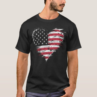 American Flag Heart Women Men Kids 4Th Of July Pat T-Shirt
