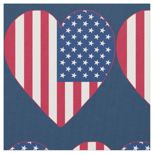 American Flag Hearts Fabric (Close Up)