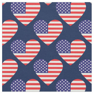 American Flag Hearts Patriotic 4th of July Fabric