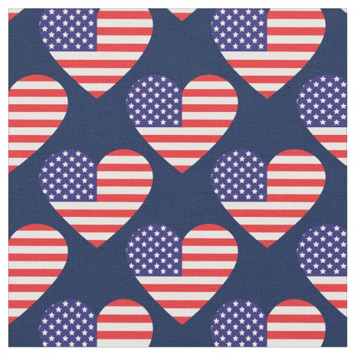 American Flag Hearts Patriotic 4th of July Fabric