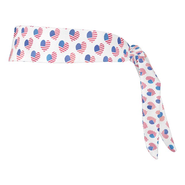 American Flag Hearts Patriotic Red White Blue Hair Tie Headband (Rotate 90)