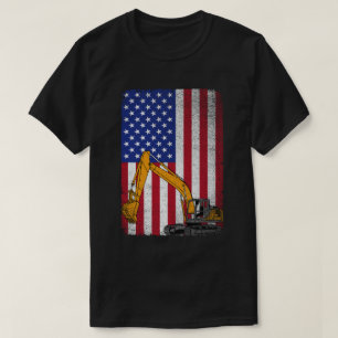 American Flag Heavy Equipment Operator Excavator T-Shirt