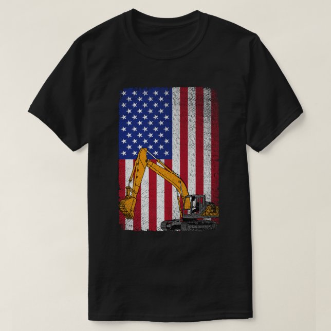 American Flag Heavy Equipment Operator Excavator T-Shirt (Design Front)