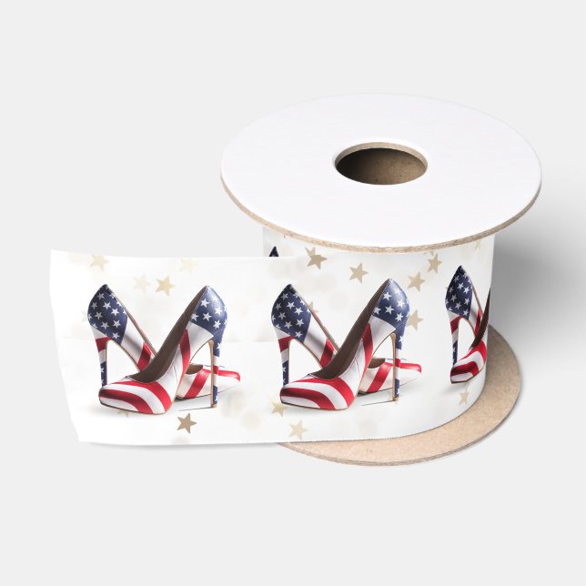 American Flag High Heel Shoes on Stars Satin Ribbon (Spool)