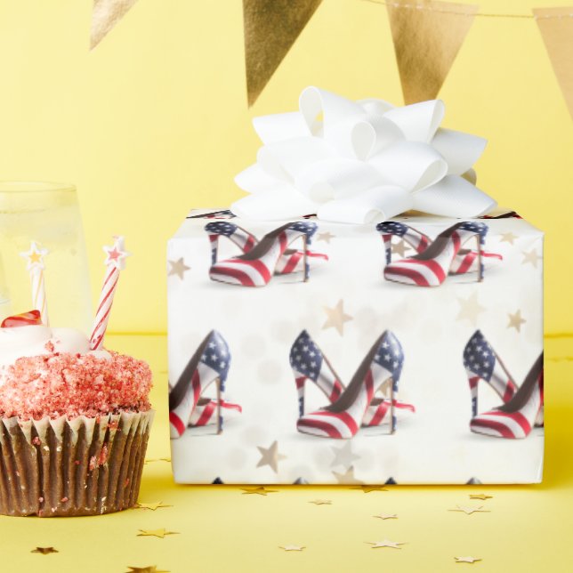 American Flag High Heel Shoes Wrapping Paper (Birthday Party)