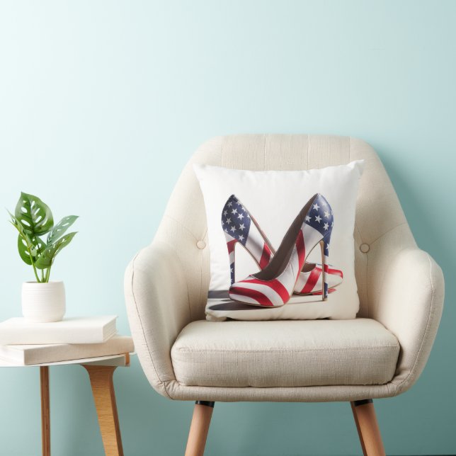 American Flag High Heels Throw Pillow (Chair)