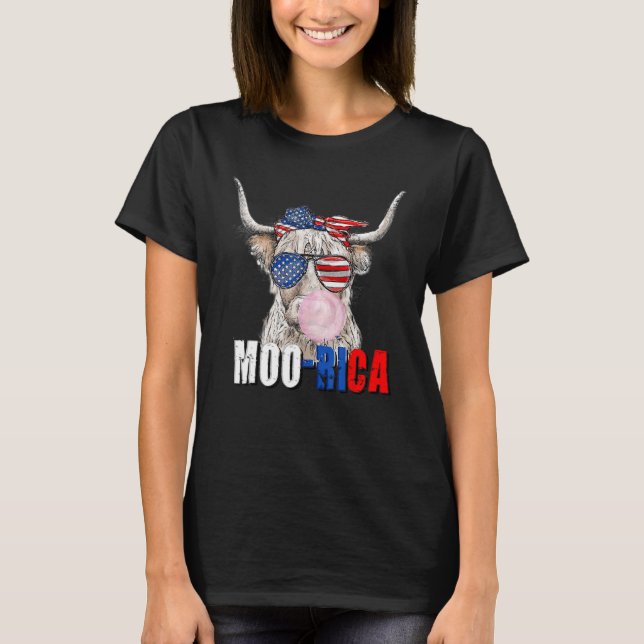 American Flag Highland Cow Moo Rica 4th Of July In T-Shirt (Front)