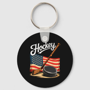 American Flag Hockey 4th Of July Hockey Lover Men Keychain