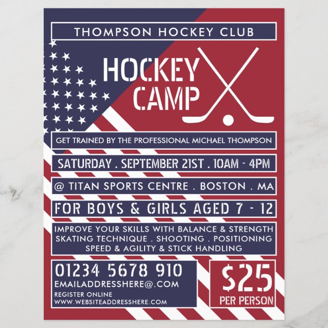 American Flag, Hockey Camp Advertising Flyer (Front)