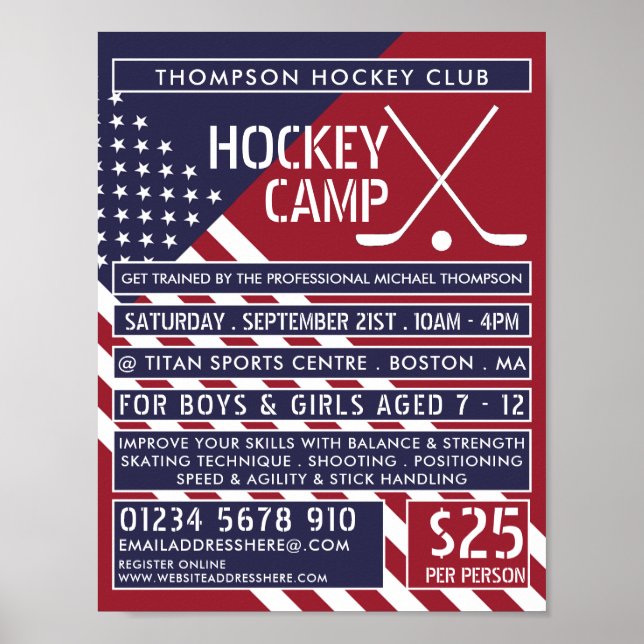 American Flag, Hockey Camp Advertising Poster (Front)