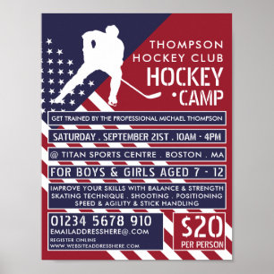 American Flag, Hockey Camp Advertising Poster