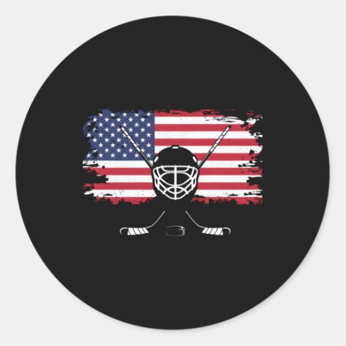 American Flag Hockey Hockey Classic Round Sticker