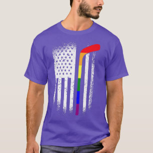 American Flag Hockey LGBT-Q Rainbow Bat Gay Pride T-Shirt