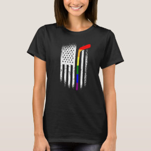 American Flag Hockey Lgbt Q Rainbow Bat Gay Pride T-Shirt