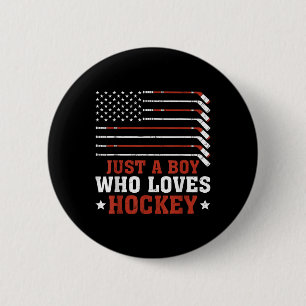 American Flag Hockey Lover Boys Kids Son Just A Bo Button