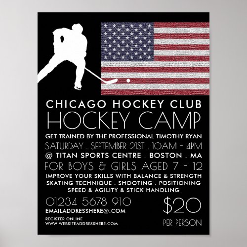 American Flag Hockey Player Camp Advertising Poster