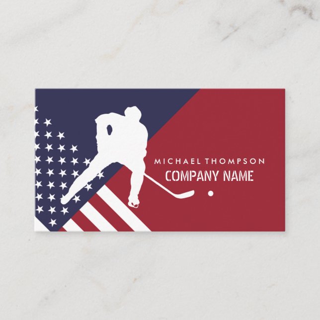 American Flag, Hockey Player, Hockey Coach Business Card (Front)