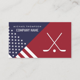 American Flag, Hockey Player, Hockey Coach Business Card