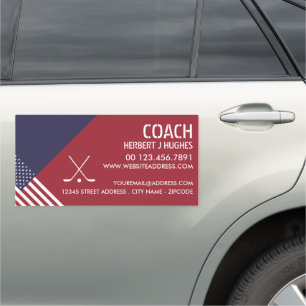 American Flag, Hockey Player, Hockey Coach Car Magnet