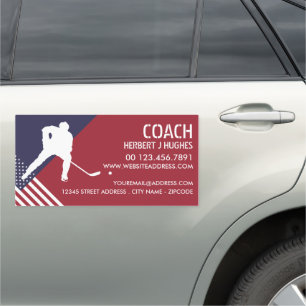 American Flag, Hockey Player, Hockey Coach Car Magnet
