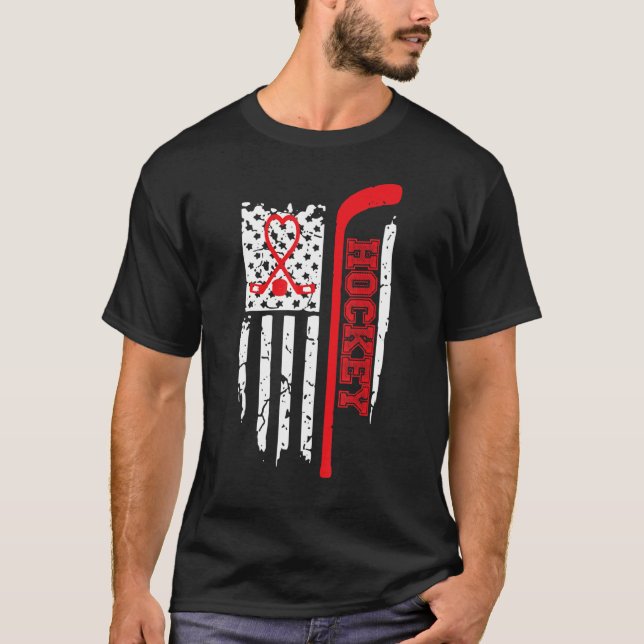 American Flag Hockey Usa Patriotic  Mom Hockey T-Shirt (Front)