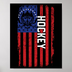 American Flag Hockey USA Patriotic Red Line Poster