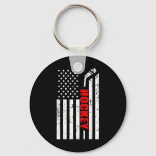 American Flag Hockey Usa Patriotic Shirt Boys Men Keychain