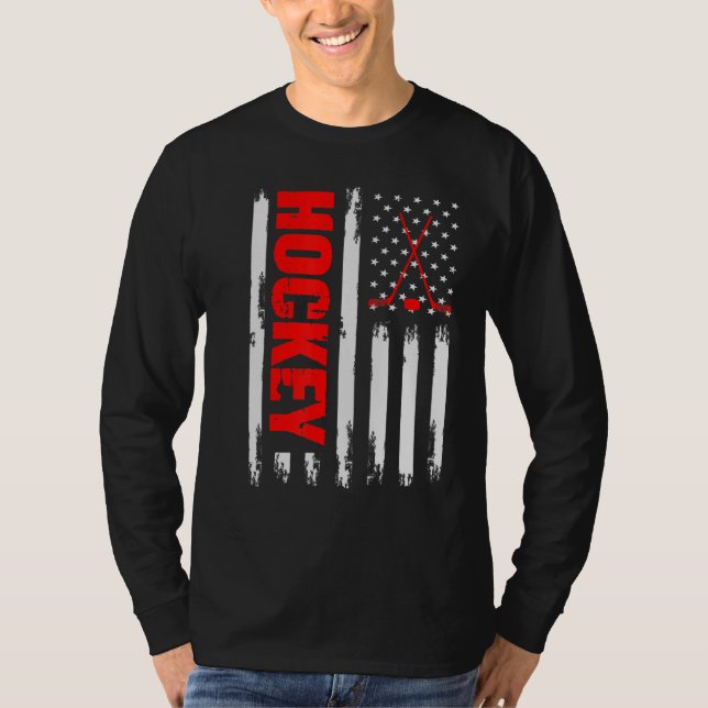 American Flag Hockey Usa Patriotic Sport Games Lov T-Shirt (Front)
