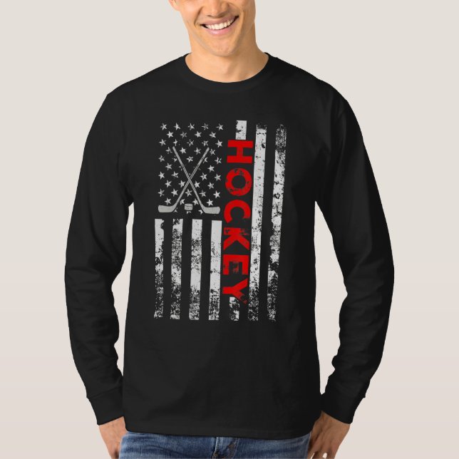 American Flag Hockey Usa Patriotic T-Shirt (Front)