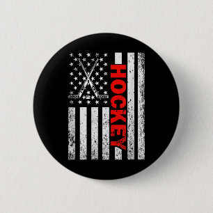 American Flag Hockey Usa Patriotic T-shirt For Wom Button