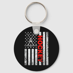 American Flag Hockey Usa Patriotic T-shirt For Wom Keychain