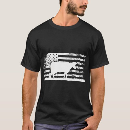 American Flag Holstein Cow Rancher For Cattle T_Shirt