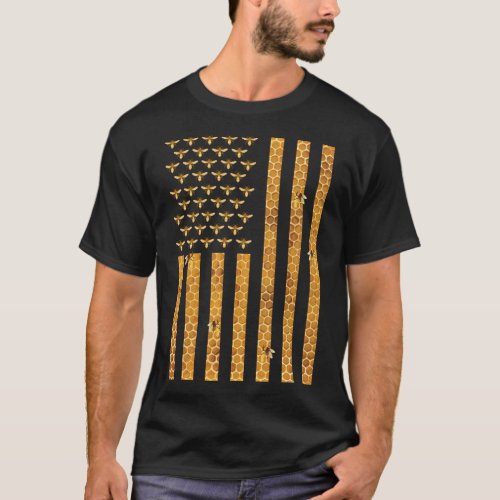 American Flag Honeycomb Beekeeper _ Dressedforduty T_Shirt