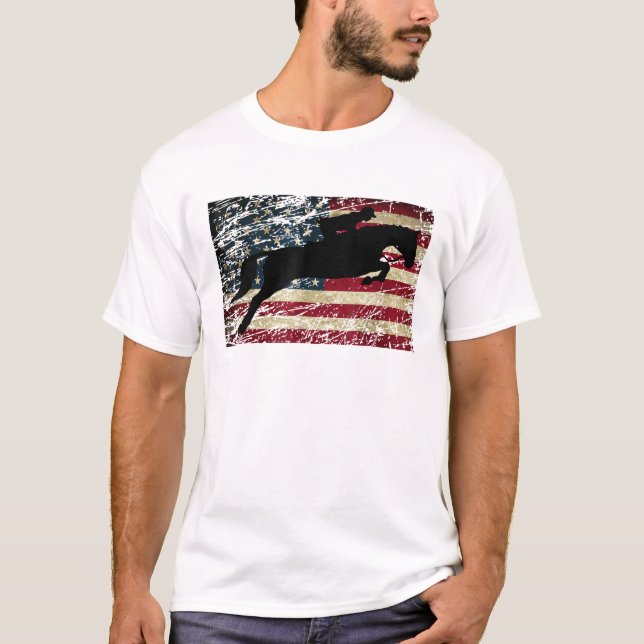  American Flag Horse Riding T Shirt Show Jumping T (Front)