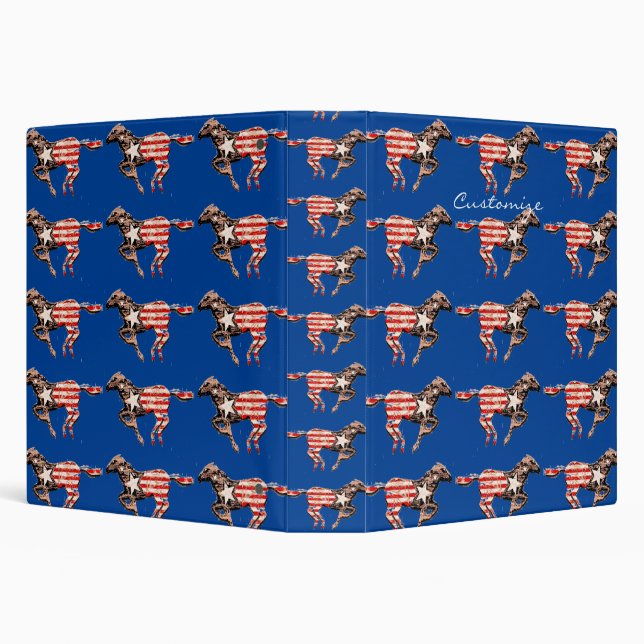 American Flag Horse Running Thunder_Cove 3 Ring Binder (Background)