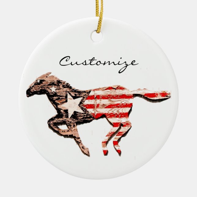 American Flag Horse Running Thunder_Cove Ceramic Ornament (Front)