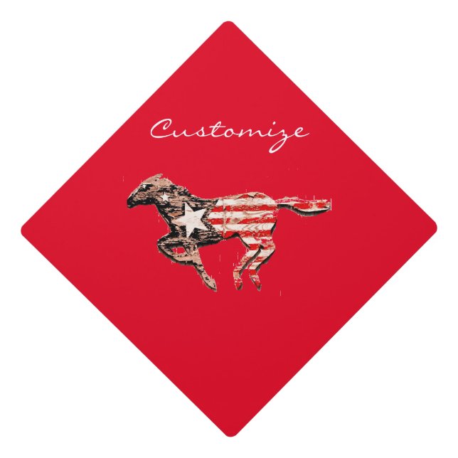American Flag Horse Running Thunder_Cove Graduation Cap Topper (Front)