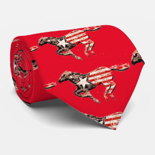 American Flag Horse Running Thunder_Cove Neck Tie