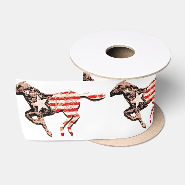 American Flag Horse Running Thunder_Cove Satin Ribbon (Spool)